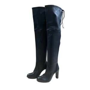 Stuart Weitzman Black Leather Highland Boots 95 Women's Size 5.5 New Without Box